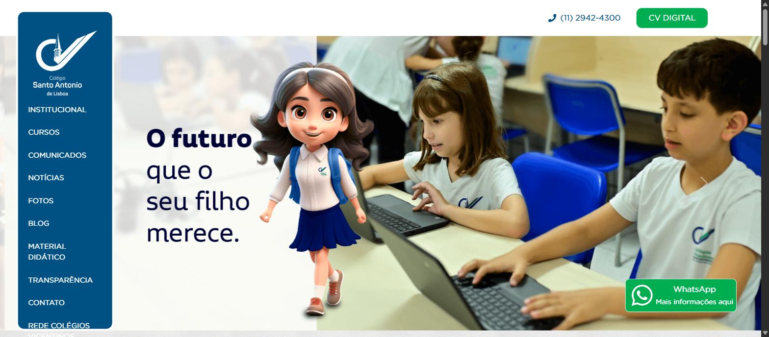 Captura da página inicial de colegiostoantoniodelisboa.com.br